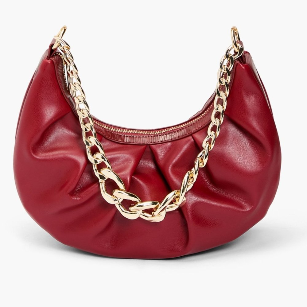 Ruffled shoulder bag red